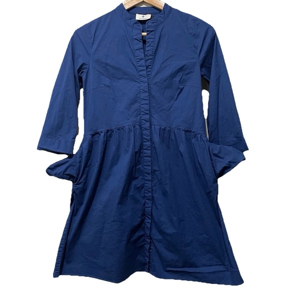 Tuckernuck Royal Shirt Dress Small Blue Cotton Poplin Button-Up Midi - Picture 2 of 7